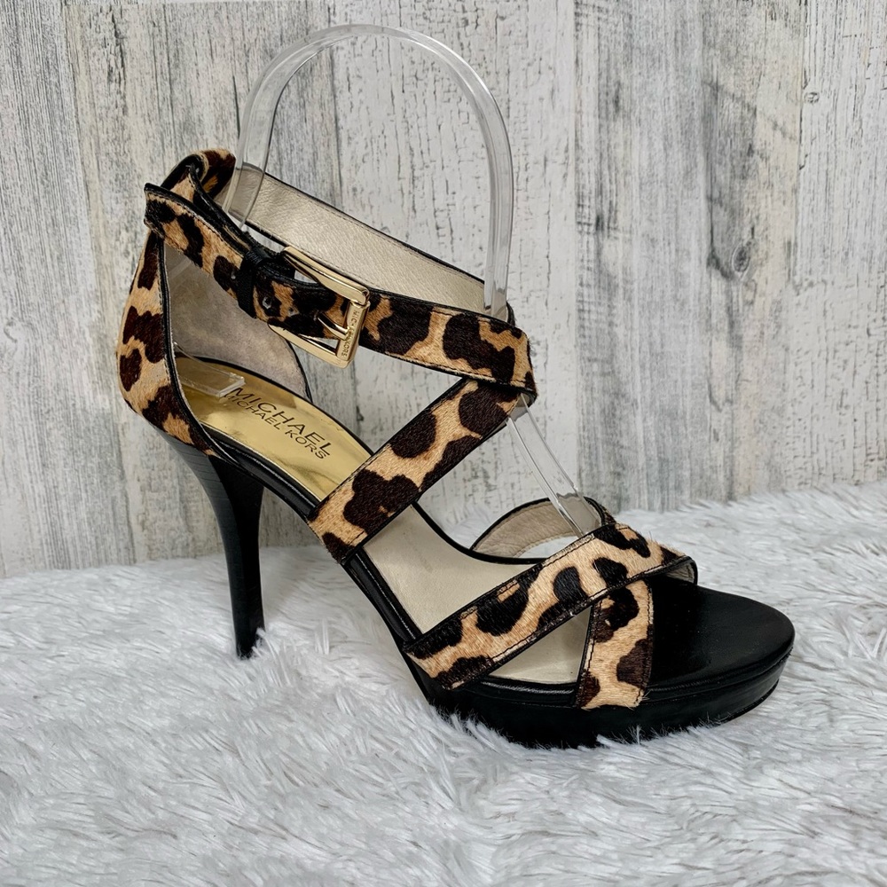 Michael Kors Evie Platform Leopard Sandal Heels 7